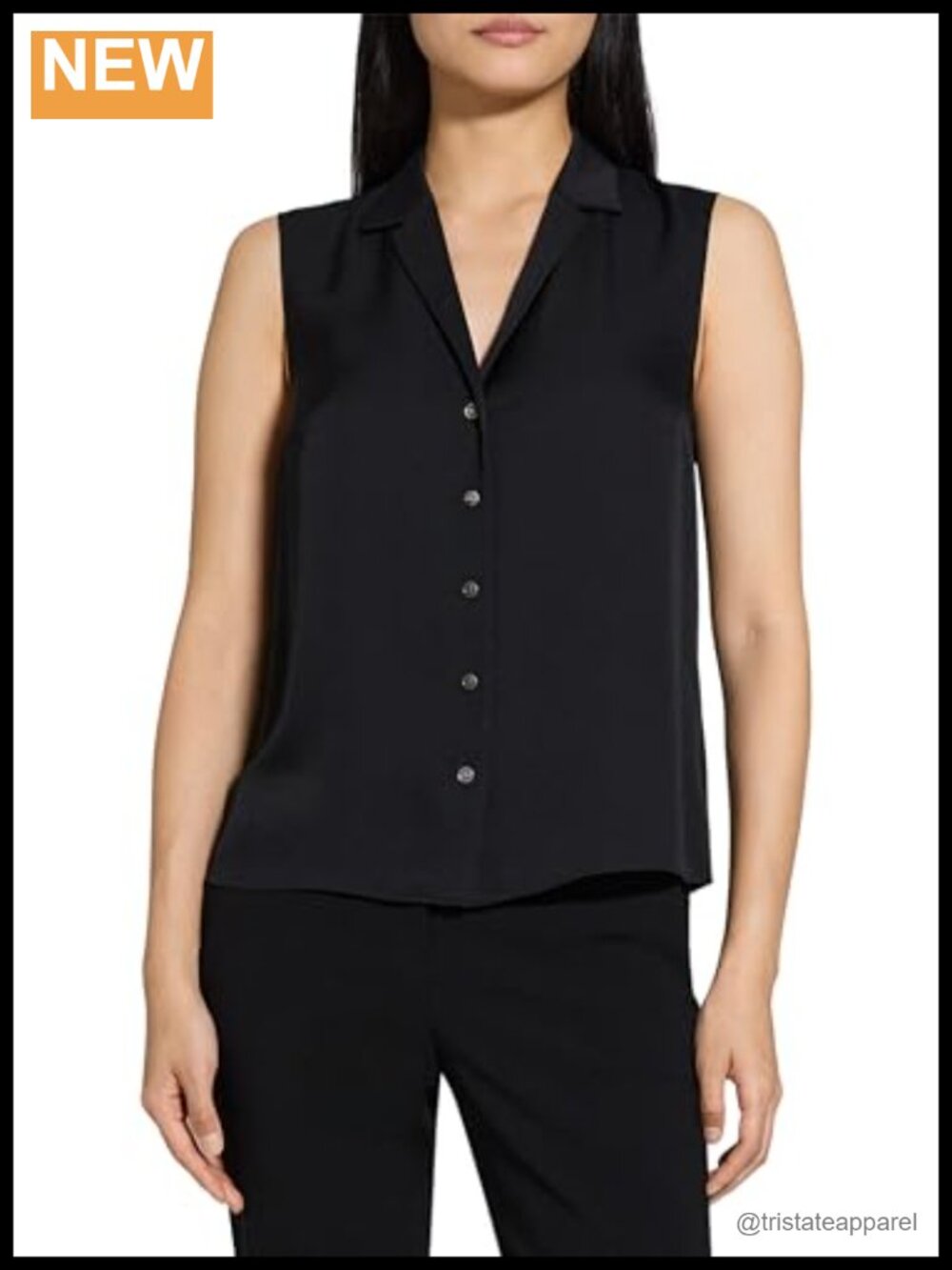 Silk Sleeveless Ruffle Button Down Blouse